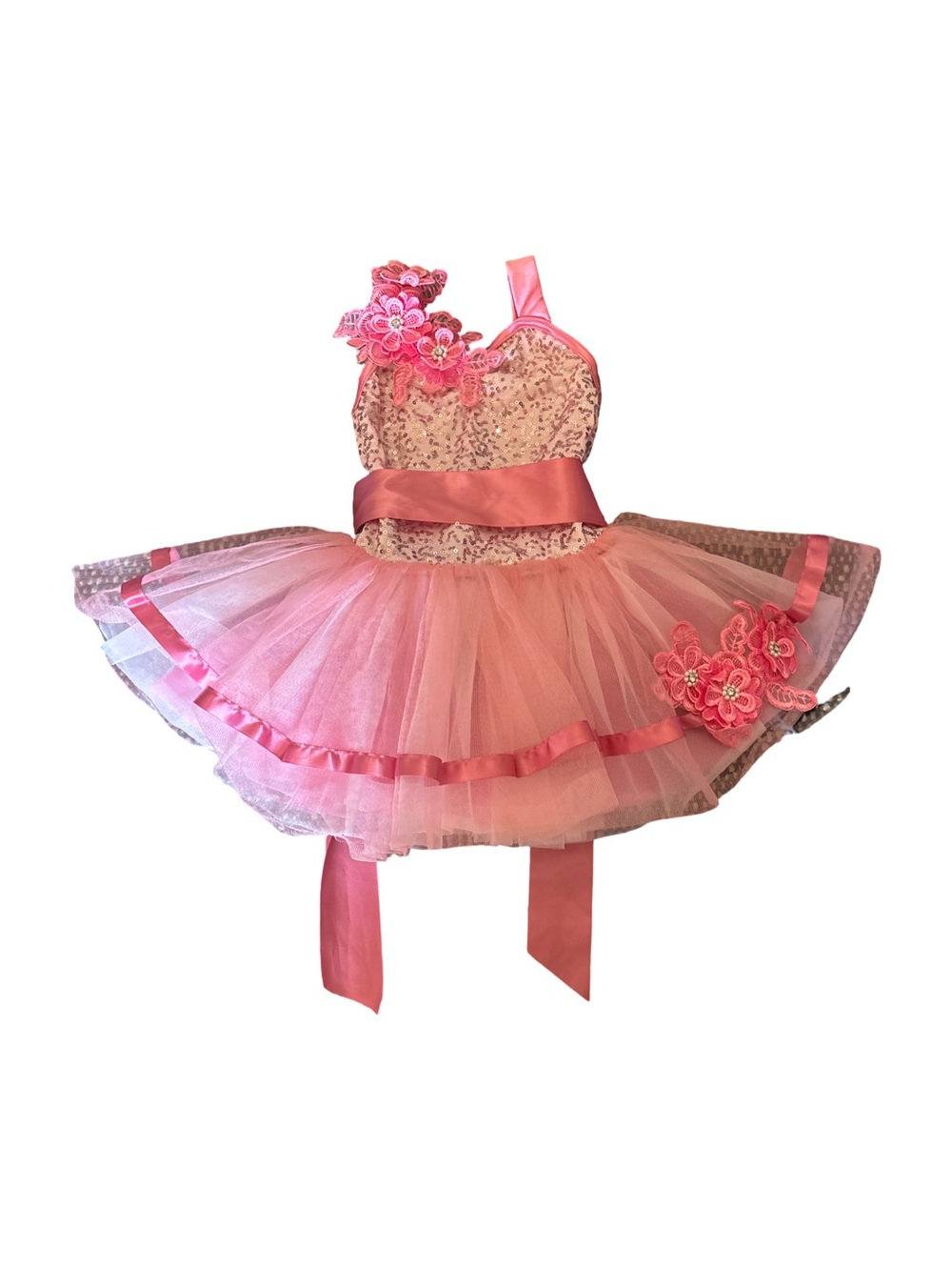 Sparkly Pink Sequin Flower Tutu Dress | Princess Pageant Gow